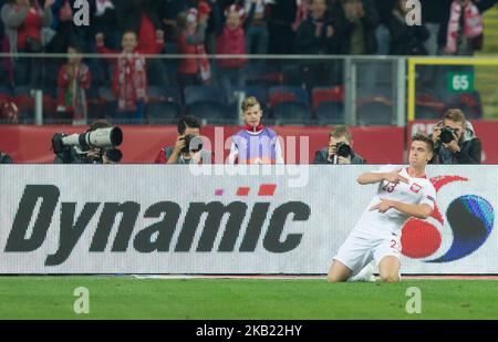 Krzysztof Piatek (POL) feiert nach einem Tor während der UEFA Nations League Am 11. Oktober 2018 in Chorzow, Polen, ein Gruppenspiel zwischen Polen und Portugal im Schlesischen Stadion. (Foto von Foto Olimpik/NurPhoto) Stockfoto
