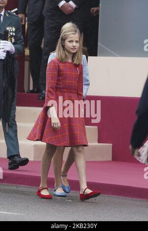 Prinzessin Leonor von Spanien nimmt am 12. Oktober 2018 an der Militärparade zum spanischen Nationalfeiertag in Madrid Teil. (Foto von Oscar Gonzalez/NurPhoto) Stockfoto