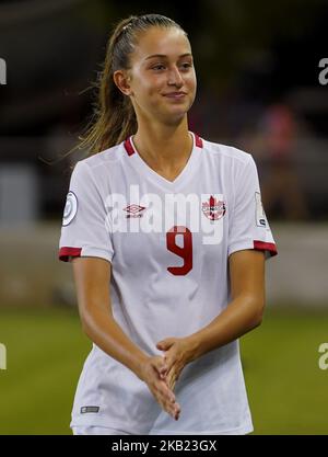 Edinburg, NC - 11. OKTOBER: 2018 Jordan Huitema aus Kanada beim CONCACAF Women's Championship Group B Spiel zwischen Costa Rica und Kanada am 11. Oktober 2018 im H-E-BPark Stadium, Edinburg (Foto von Action Foto Sport/NurPhoto) Stockfoto