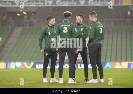 Die irischen Spieler beim Spiel der UEFA Nations League B zwischen der Republik Irland und Dänemark im Aviva Stadium in Dublin, Irland, am 13. Oktober 2018 (Foto: Andrew Surma/NurPhoto) Stockfoto