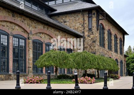 The Foundry, in Phoenixville, PA, am 21. August 2018. Um den jüngsten Wirtschaftsaufstand zu fördern und zu sichern, kündigte eine Gemeindegruppe Pläne für eine Eisenbahnerweiterung an, um den Bezirk im Chester County mit der Stadt Philadelphia, 28 Meilen südöstlich, zu verbinden. (Foto von Bastiaan Slabbers/NurPhoto) Stockfoto