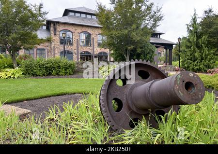 The Foundry, in Phoenixville, PA, am 21. August 2018. Um den jüngsten Wirtschaftsaufstand zu fördern und zu sichern, kündigte eine Gemeindegruppe Pläne für eine Eisenbahnerweiterung an, um den Bezirk im Chester County mit der Stadt Philadelphia, 28 Meilen südöstlich, zu verbinden. (Foto von Bastiaan Slabbers/NurPhoto) Stockfoto