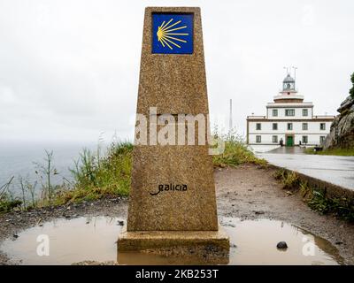 Der Camino de Fisterra oder Finisterre Camino ist eine einzigartige Route von Santiago nach Cape Fisterra, die als ‘Edge of the World’ gilt. Dies ist der einzige Weg, der in Santiago de Compostela beginnt und die Pilger nach Westen an die atemberaubende Atlantikküste Galiciens führt. (Foto von Romy Arroyo Fernandez/NurPhoto) Stockfoto