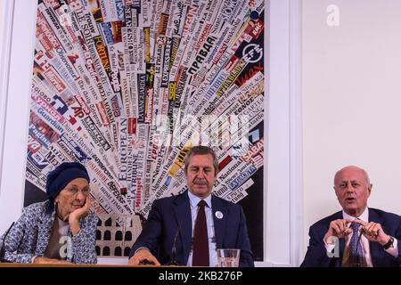 Pressekonferenz mit Emma Bonino, Bruno Tabacci und der Koordinatorin von +Europa, Benedetto della Vedova, in Rom am 16. Oktober 2018 (Foto: Andrea Ronchini/NurPhoto) Stockfoto