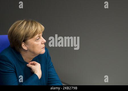 Bundeskanzlerin Angela Merkel wird am 17. Oktober 2018 im Bundestag in Berlin abgebildet. (Foto von Emmanuele Contini/NurPhoto) Stockfoto