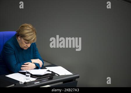 Bundeskanzlerin Angela Merkel wird am 17. Oktober 2018 im Bundestag in Berlin abgebildet. (Foto von Emmanuele Contini/NurPhoto) Stockfoto