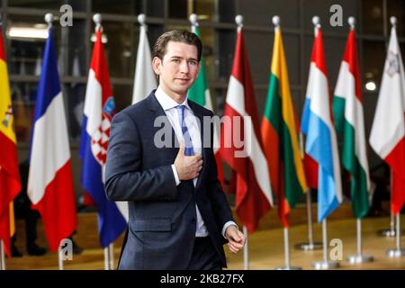 Der österreichische Bundeskanzler Sebastian kurz kommt am 17. Oktober 2018 zum Europagebäude des Europäischen Rates zum Brexit in Brüssel, Belgien. (Foto von Dominika Zarzycka/NurPhoto) Stockfoto