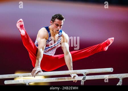 Samuel M. kulak aus den Vereinigten Staaten während der Vault-Qualifikation am Aspire Dome in Doha, Katar, bei der Artistic FIG Gymnastics World Championships am 26. Oktober 2018. (Foto von Ulrik Pedersen/NurPhoto) Stockfoto