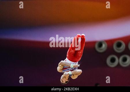 Samuel M. kulak aus den Vereinigten Staaten während der Horizontalqualifikation am Aspire Dome in Doha, Katar, bei der Artistic FIG Gymnastics World Championships am 26. Oktober 2018. (Foto von Ulrik Pedersen/NurPhoto) Stockfoto