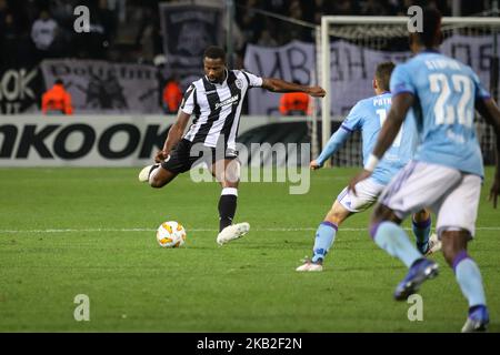 Fernando Varela oder Fernando Lopes dos Santos Varela (PAOK). FC PAOK gegen MOL Vidi FC 0-2-Spiel im Toumba-Stadion in Thessaloniki, Griechenland für die UEFA Europa League Group L. Videon erzielte mit Szabolcs Huszti 12' und mit Stopira 45'. PAOK hatte mit 12 Endschüssen, 0 gelben Karten gegen Vidi mit 5 Endschüssen und 5 gelben Karten den 74%igen Besitz. (Foto von Nicolas Economou/NurPhoto) Stockfoto