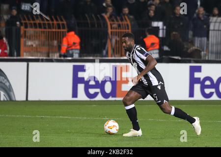 Fernando Varela oder Fernando Lopes dos Santos Varela (PAOK). FC PAOK gegen MOL Vidi FC 0-2-Spiel im Toumba-Stadion in Thessaloniki, Griechenland für die UEFA Europa League Group L. Videon erzielte mit Szabolcs Huszti 12' und mit Stopira 45'. PAOK hatte mit 12 Endschüssen, 0 gelben Karten gegen Vidi mit 5 Endschüssen und 5 gelben Karten den 74%igen Besitz. (Foto von Nicolas Economou/NurPhoto) Stockfoto