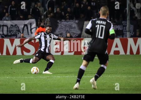 Fernando Varela oder Fernando Lopes dos Santos Varela (PAOK). FC PAOK gegen MOL Vidi FC 0-2-Spiel im Toumba-Stadion in Thessaloniki, Griechenland für die UEFA Europa League Group L. Videon erzielte mit Szabolcs Huszti 12' und mit Stopira 45'. PAOK hatte mit 12 Endschüssen, 0 gelben Karten gegen Vidi mit 5 Endschüssen und 5 gelben Karten den 74%igen Besitz. (Foto von Nicolas Economou/NurPhoto) Stockfoto