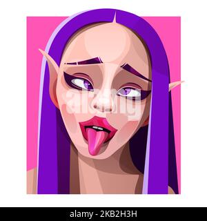 Hübsche Frau mit weißen flatternden Haaren. Porträt des weiblichen Modells mit langen Haaren. Minimalistisches Porträt, schönes Gesicht, weiße Haut. Konzept der Fee Stock Vektor