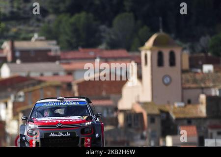 Der französische Fahrer Sebastien Loeb und sein Beifahrer Daniel Elena von Citren Total Abu Dhabi WRT während des letzten Tages der WRC Rally Racc Catalunya Costa Daurada, am 28. Oktober 2018 in Salou, Spanien. (Foto von Joan Cros/NurPhoto) Stockfoto