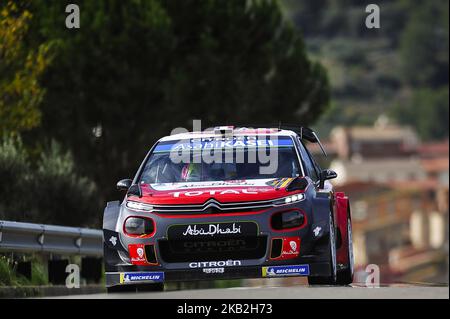 Der französische Fahrer Sebastien Loeb und sein Beifahrer Daniel Elena von Citren Total Abu Dhabi WRT während des letzten Tages der WRC Rally Racc Catalunya Costa Daurada, am 28. Oktober 2018 in Salou, Spanien. (Foto von Joan Cros/NurPhoto) Stockfoto