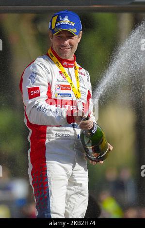 Der französische Fahrer, Sebastien Loeb von Citren Total Abu Dhabi WRT, feierte seinen Sieg bei der Siegerehrung am letzten Tag der WRC-Rallye Racc Catalunya, am 28. Oktober 2018 in Salou, Spanien. (Foto von Joan Cros/NurPhoto) Stockfoto