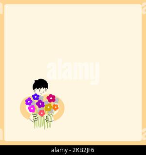 Greeting card - baby boy with flowers, hand drawn vector Stock Vektor