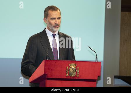 König von Spanien, der spanische König, nahm an der Lesung der spanischen Verfassung Teil, anlässlich des 40.. Jahrestages ihrer Annahme durch den Kongress am 31. Oktober 2018 im Cervantes-Institut in Madrid, Spanien. (Foto von Oscar Gonzalez/NurPhoto) Stockfoto