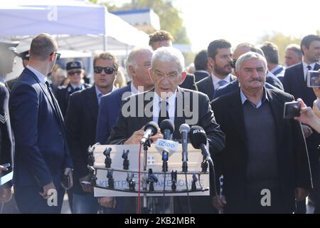 Yannis Boutaris, Bürgermeister von Thessaloniki, Geschäftsmann und Winzer während der Militärparade am 28.. Oktober 2018, dem „Oxi-Tag“, der an die Ablehnung des Ultimatums durch den italienischen Diktator Benito Mussolini im Jahr 1940 durch Griechenland erinnert (Foto: Nicolas Economou/NurPhoto) Stockfoto