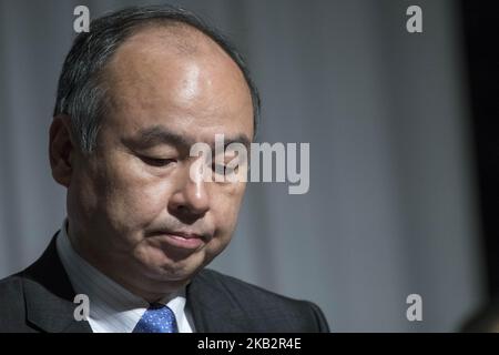 Masayoshi Son, Chairman und CEO der SoftBank Group Corp, nimmt an einer Pressekonferenz in Tokio, Japan, am 5. November 2018 Teil. Die SoftBank Group Corp. Gab ihre konsolidierten Ergebnisergebnisse für das Quartal 2. (April - September 2018) des am 31. März 2019 endenden Geschäftsjahres bekannt. (Foto von Alessandro Di Ciommo/NurPhoto) Stockfoto