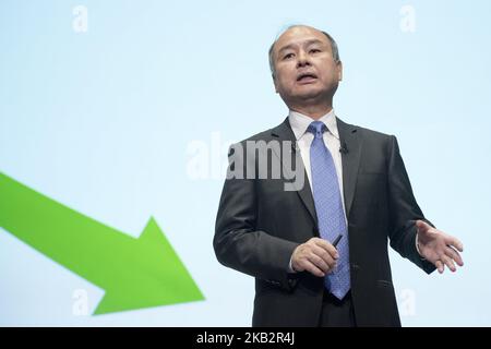 Masayoshi Son, Chairman und CEO der SoftBank Group Corp, nimmt an einer Pressekonferenz in Tokio, Japan, am 5. November 2018 Teil. Die SoftBank Group Corp. Gab ihre konsolidierten Ergebnisergebnisse für das Quartal 2. (April - September 2018) des am 31. März 2019 endenden Geschäftsjahres bekannt. (Foto von Alessandro Di Ciommo/NurPhoto) Stockfoto