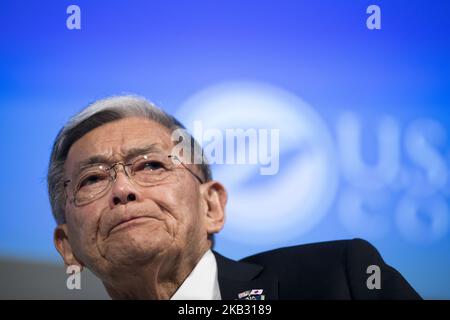 Norman Yoshio Mineta ist ein amerikanischer Politiker. Ein Mitglied der Demokratischen Partei hält eine Rede während der Präsentation des Mineta Legacy Project, der Japan Foundation for the United States und des US-Japan Council, des Dokumentarfilms an American Story: Norman Mineta und sein Vermächtnis, berichtet über das Leben und die Karriere von Sekretär Norman Mineta (stellvertretender Vorsitzender des USJC-Ratsgremiums), in Tokio, Japan, am 09. November 2018. (Foto von Alessandro Di Ciommo/NurPhoto) Stockfoto