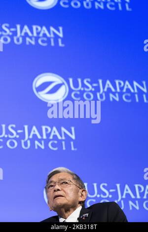 Norman Yoshio Mineta ist ein amerikanischer Politiker. Ein Mitglied der Demokratischen Partei hält eine Rede während der Präsentation des Mineta Legacy Project, der Japan Foundation for the United States und des US-Japan Council, des Dokumentarfilms an American Story: Norman Mineta und sein Vermächtnis, berichtet über das Leben und die Karriere von Sekretär Norman Mineta (stellvertretender Vorsitzender des USJC-Ratsgremiums), in Tokio, Japan, am 09. November 2018. (Foto von Alessandro Di Ciommo/NurPhoto) Stockfoto