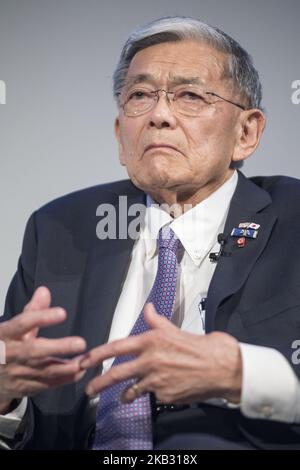Norman Yoshio Mineta ist ein amerikanischer Politiker. Ein Mitglied der Demokratischen Partei hält eine Rede während der Präsentation des Mineta Legacy Project, der Japan Foundation for the United States und des US-Japan Council, des Dokumentarfilms an American Story: Norman Mineta und sein Vermächtnis, berichtet über das Leben und die Karriere von Sekretär Norman Mineta (stellvertretender Vorsitzender des USJC-Ratsgremiums), in Tokio, Japan, am 09. November 2018. (Foto von Alessandro Di Ciommo/NurPhoto) Stockfoto