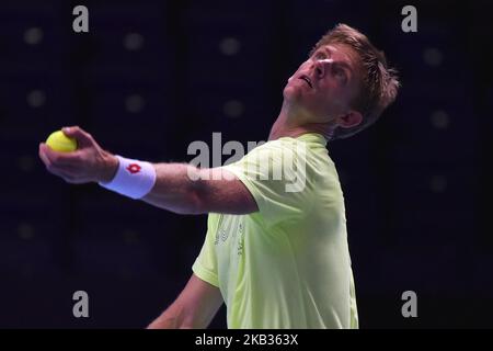 Kevin Anderson aus Südafrika wird in seiner Trainingseinheit am fünften Tag des Nitto ATP Finals in der Arena O2 am 15. November 2018 in London, England, in Aktion gesehen. (Foto von Alberto Pezzali/NurPhoto) Stockfoto