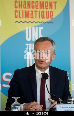 Nationales Symposium „Wasser und Klimawandel, eines Tages, Lösungen“ der Wasseragenturen und der Beckenkomitees sowie im Rahmen der Wasserkonferenz in Lyon, Frankreich, am 15. November 2018. François de RUGY, Staatsminister, Minister für ökologischen und solidarischen Wandel, hielt eine Rede auf der Konferenz. (Foto von Nicolas Liponne/NurPhoto) Stockfoto