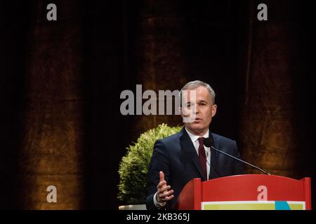 Nationales Symposium „Wasser und Klimawandel, eines Tages, Lösungen“ der Wasseragenturen und der Beckenkomitees sowie im Rahmen der Wasserkonferenz in Lyon, Frankreich, am 15. November 2018. François de RUGY, Staatsminister, Minister für ökologischen und solidarischen Wandel, hielt eine Rede auf der Konferenz. (Foto von Nicolas Liponne/NurPhoto) Stockfoto