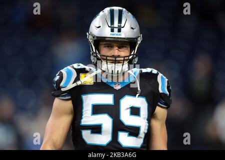 Carolina Panthers Mittellinebacker Luke Kuechly (59) wird während eines NFL-Fußballspiels gegen die Detroit Lions in Detroit, Michigan, USA, am Sonntag, 18. November 2018, gesehen. (Foto von Jorge Lemus/NurPhoto) Stockfoto