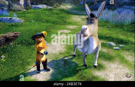 SHREK 2, KATER IN STIEFELN, ESEL, 2004 Stockfoto