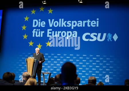 Der deutsche Minister für Interiour, Bau und Gemeinde und CSU-Chef Horst Seehofer beim CSU-Parteitag auf den europäischen Listen. (Foto von Alexander Pohl/NurPhoto) Stockfoto