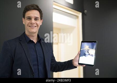 Christian Galvez während der Präsentation der Ausstellung "Leonardo da Vinci: Die Gesichter des Genies" im Palacio de las Alhajas in Madrid. Spanien. 28. November 2018 (Foto von Oscar Gonzalez/NurPhoto) Stockfoto