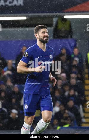 Giroud #18 von Chelsea in Aktion während des UEFA Europa League Group L-Spiels zwischen Chelsea und PAOK in Stamford Bridge am 29. November 2018 in London, Großbritannien. (Foto von Nicolas Economou/NurPhoto) Stockfoto