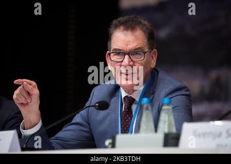 Gerd Muller (Bundesminister für wirtschaftliche Zusammenarbeit und Entwicklung) während der UN-Klimakonferenz (COP24) am 3. Dezember 2018 in Katowice, Polen (Foto: Mateusz Wlodarczyk/NurPhoto) Stockfoto