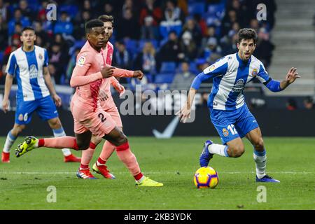 RCD Espanyol Verteidiger Didac (12) während des Spiels RCD Espanyol gegen den FC Barcelona, für die Runde 15 der Liga Santander, gespielt im RCD Espanyol Stadion am 8. Dezember 2018 in Barcelona, Spanien. (Foto von Urbanandsport/NurPhoto) Stockfoto