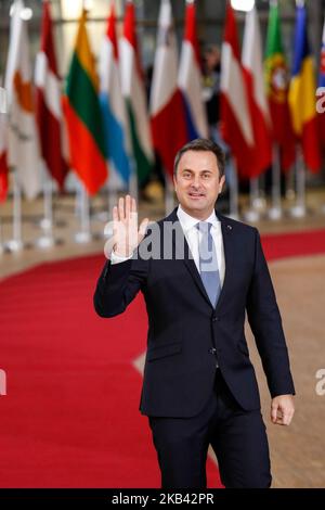 Der luxemburgische Premierminister Xavier Bettel kommt zum Europäischen Rat am 14. Dezember 2018 in Brüssel, Belgien, an. Der Europäische Rat konzentriert sich am 13-14. Dezember 2018 auf den langfristigen Haushalt der EU, den Binnenmarkt, die Migration und die Außenbeziehungen. Auch die Verhandlungen über den Brexit gehen weiter. (Foto von Dominika Zarzycka/NurPhoto) Stockfoto