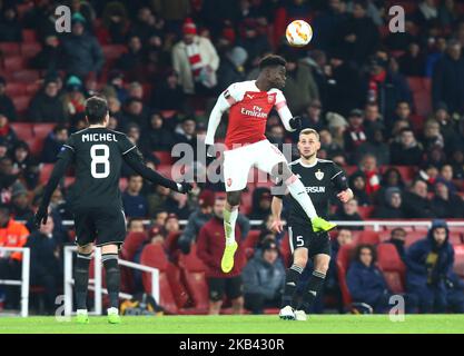 London, Großbritannien, 13. Dezember 2018 Bukayo Saka von Arsenal Youngers Spieler in der Europa League während der Europa League Gruppe E zwischen Arsenal und Qarabag FK im Emirates Stadium, London, England am 13. Dezember 2018. (Foto von Action Foto Sport/NurPhoto) Stockfoto
