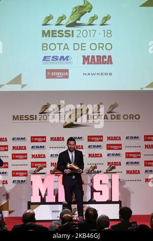 Lieferung des Goldenen Schuhs an Leo Messi, der am 18.. Dezember 2018 als bester europäischer Torschütze der Saison 2017/18 in Barcelona, Spanien, gilt. (Foto von Joan Valls/Urbanandsport/NurPhoto) Stockfoto