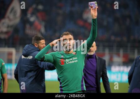 Die Deutsche Pezzella #20 von ACF Fiorentina feiern am 22. Dezember 2018 im Stadio Giuseppe Meazza in Mailand einen Sieg am Ende der Serie Ein Spiel zwischen AC Milan und ACF Fiorentina. (Foto von Giuseppe Cottini/NurPhoto) Stockfoto