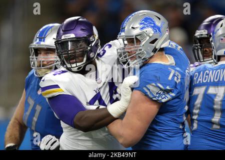 Minnesota Vikings Defensive Tackle Jaleel Johnson (94) verteidigt gegen Detroit Lions Offensivgarde Kenny Wiggins (79) während der zweiten Hälfte eines NFL-Fußballspiels in Detroit, Michigan, USA, am Sonntag, 23. Dezember 2018. (Foto von Jorge Lemus/NurPhoto) Stockfoto