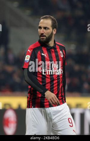 Gonzalo Higuain #9 von AC Milan während der Serie Ein Spiel zwischen AC Milan und Spal im Stadio Giuseppe Meazza am 29. Dezember 2018 in Mailand, Italien. (Foto von Giuseppe Cottini/NurPhoto) Stockfoto