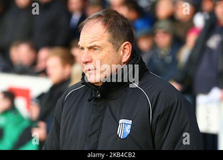Southend, 01. Januar 2019 Steve Lovell Manager von Gillingham's während der Sky Bet League ein Spiel zwischen Southend United und Gillingham im Roots Hall Ground, Southend, England am 01. Januar 2019. (Foto von Action Foto Sport/NurPhoto) Stockfoto