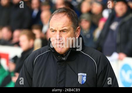 Southend, 01. Januar 2019 Steve Lovell Manager von Gillingham's während der Sky Bet League ein Spiel zwischen Southend United und Gillingham im Roots Hall Ground, Southend, England am 01. Januar 2019. (Foto von Action Foto Sport/NurPhoto) Stockfoto