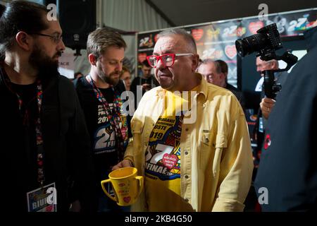 Jerzy Owsiak während des Großen Finales des Großen Orchesters der Weihnachtshilfe (WOSP) 27. in Warschau, Polen am 11. Januar 2019 (Foto: Mateusz Wlodarczyk/NurPhoto) Stockfoto