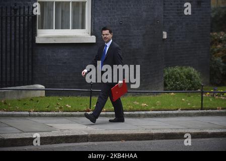 Der britische Wohnungsminister James Brokenshire kommt am 15. Januar 2019 zur wöchentlichen Kabinettssitzung in der Downing Street 10 in London an. Das Parlament wird heute endlich darüber abstimmen, ob es das Abkommen zwischen der Regierung von Premierministerin Theresa May und der Europäischen Union unterstützen oder dagegen stimmen soll. (Foto von Alberto Pezzali/NurPhoto) Stockfoto