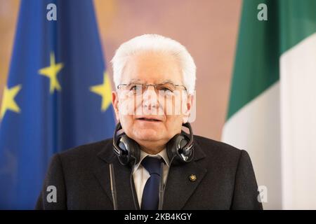 Der italienische Präsident Sergio Mattarela wird bei einer Pressekonferenz am 18. Januar 2019 im Schloss Bellevue in Berlin abgebildet. (Foto von Emmanuele Contini/NurPhoto) Stockfoto