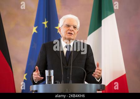 Der italienische Präsident Sergio Mattarela wird bei einer Pressekonferenz am 18. Januar 2019 im Schloss Bellevue in Berlin abgebildet. (Foto von Emmanuele Contini/NurPhoto) Stockfoto